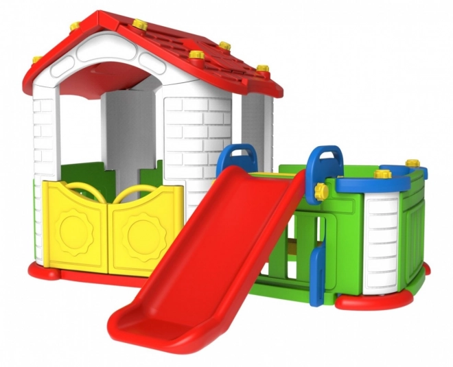Kinder tuinhuis 3-in-1 Rood met glijbaan en hek