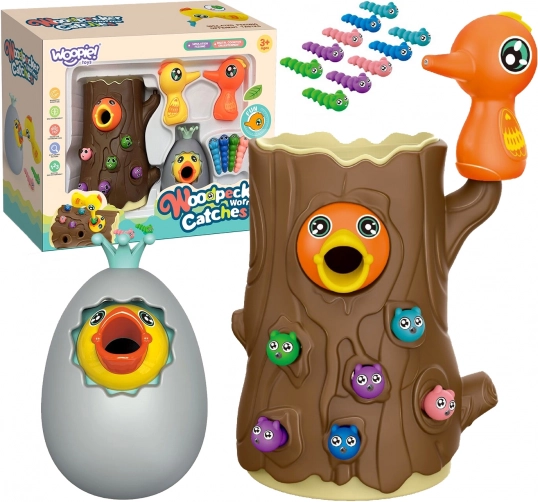 WOOPIE Magnetisch spel Vang het wormpje 3-in-1 met leuke spaarpot en wiebel-ei