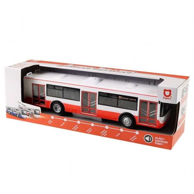 Bus die haltes in het Tsjechisch aankondigt 28 cm