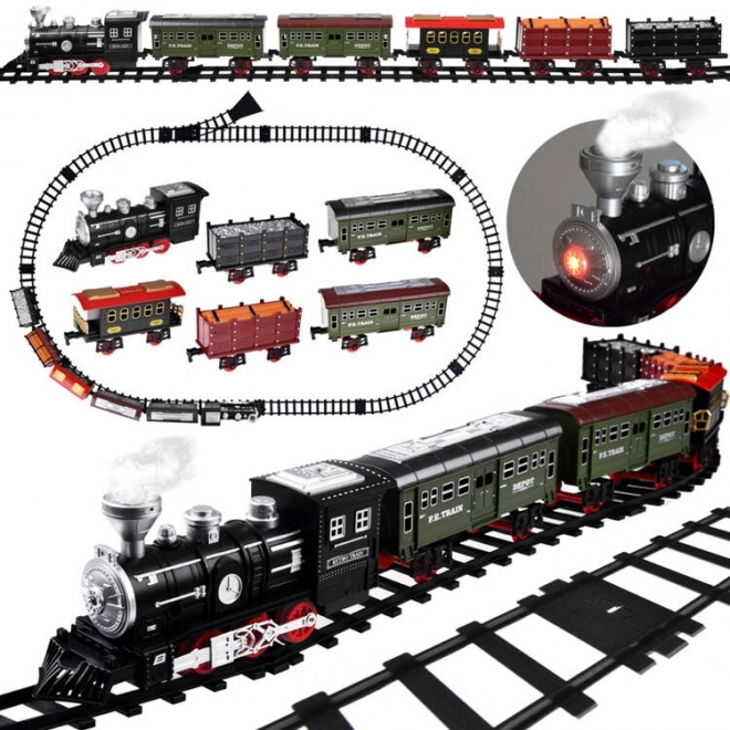 Spoorweg met rails Locomotief met wagons stoom + licht RC0629
