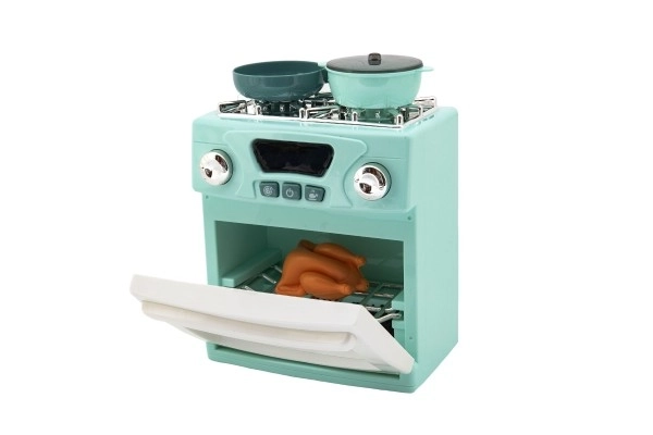 Kookfornuis van plastic met accessoires op batterijen met licht en geluid in doos 22x28x11,5cm 18m+