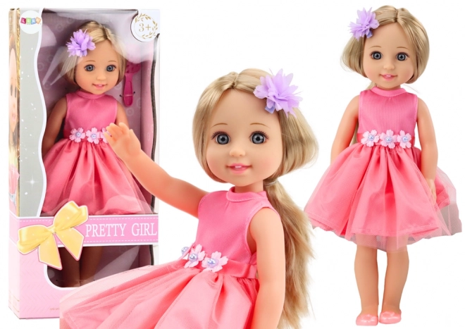 Lang haar voor poppen Roze jurk Clip Borstel 38cm