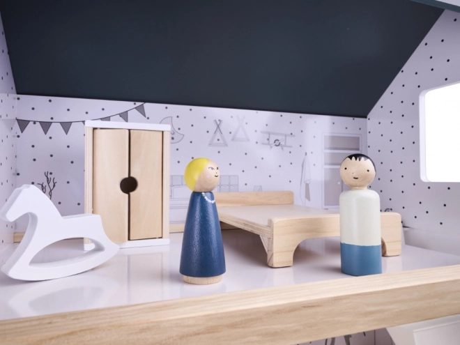 Licht houten poppenhuis met meubels - 80cm