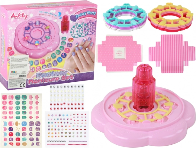 Roze kinderset voor nagels met tips, stickers en steentjes