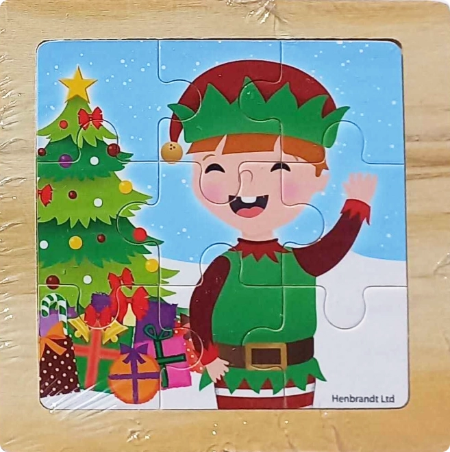 Houten puzzel Kerst met kabouter – 9 stukjes