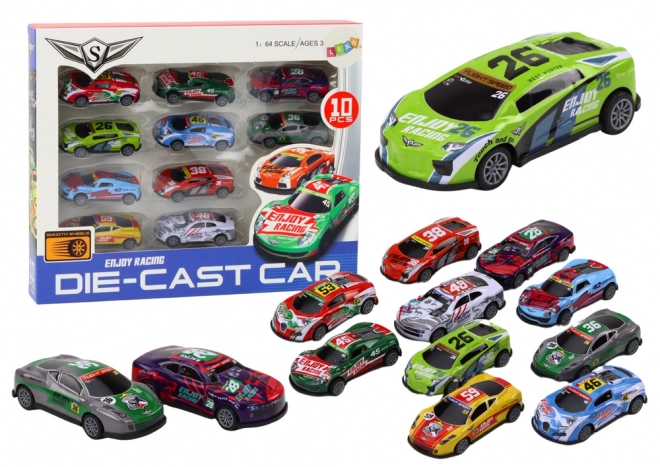 Set van autootjes Cars Sport Racing 1:64 10 stuks.