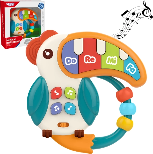 Woopie muzikaal kinderpianootje en bijtspeeltje pelikaan 3-in-1