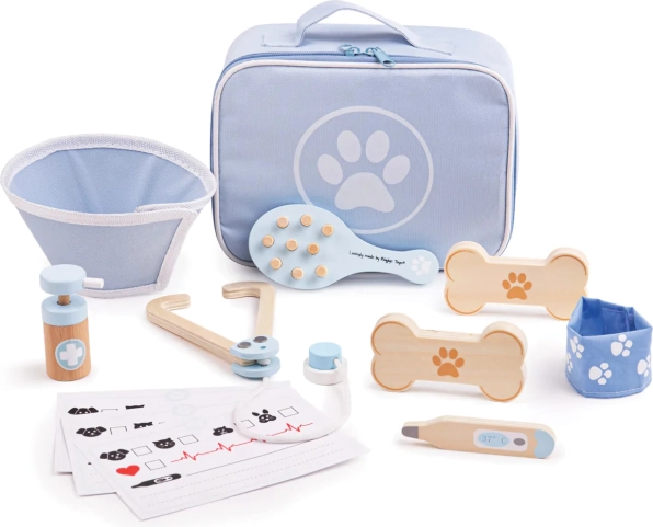 Bigjigs Toys dierenartsset voor kinderen – houten set voor huisdieren, 12 stuks