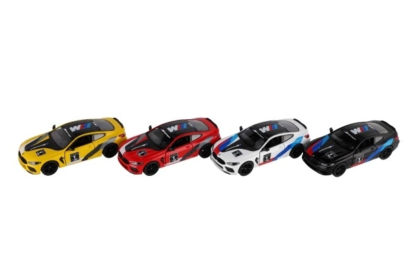 Auto Kinsmart BMW M8 Competition Coupé 1:38 metaal/plastic 12,5cm 4 kleuren met terugtrekmechanisme 12 stuks in doos
