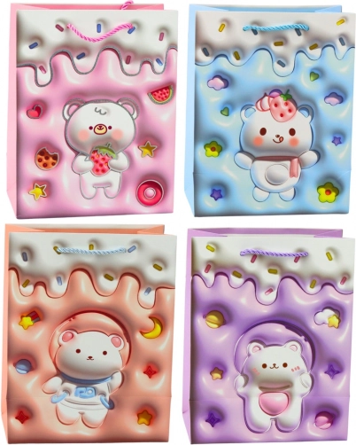 Papieren cadeautas met beertje, pastelkleuren 23 × 18 × 10,5 cm