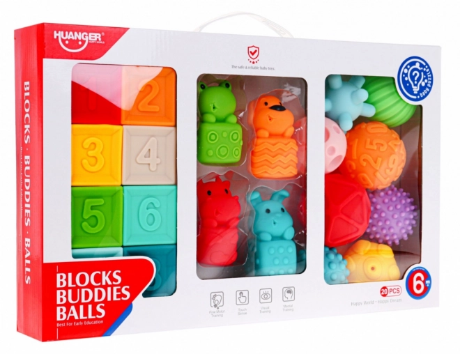 Mega set van 20 dierlijke ballen voor kinderen 6m+ Sensorisch speelgoed Handrevalidatie