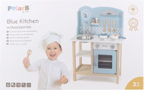 VIGA PolarB houten keukentje met accessoires – blauw
