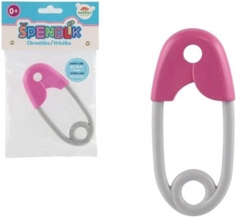 Plastic speld-rammelaar voor baby’s 12 cm roze-grijs