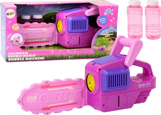 Roze bellenblazer in de vorm van een kettingzaag