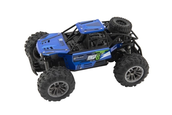 Auto RC buggy terrein blauw 22cm plastic 2,4GHz op batterijen + oplaadpakket in doos 32x16x18cm