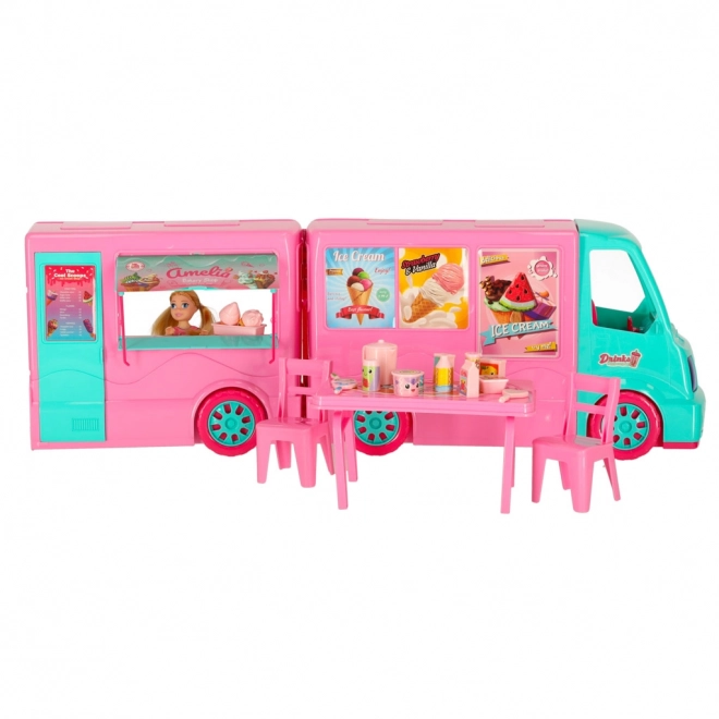 Camper voor poppen met foodtruck