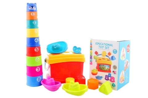 Kinderset 3 in 1 met inlegpuzzel, bootjes en piramide