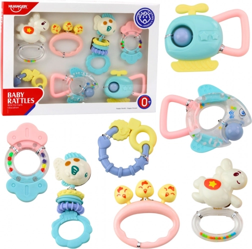 Set rammelaars en bijtringen voor baby’s – pastelkleuren, 7 stuks