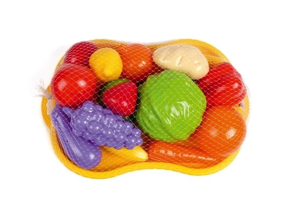 Plastic set fruit en groenten met dienblad