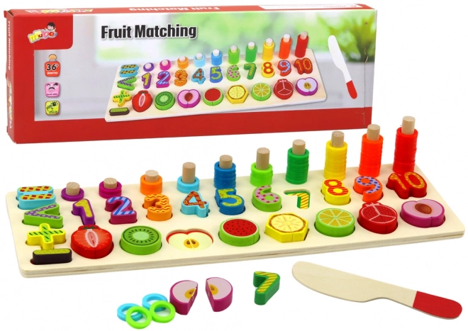 Houten educatieve plank voor leren rekenen met fruit