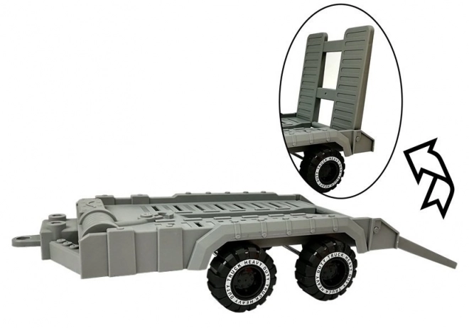 Grote vrachtwagenspeelgoed met aanhanger en bulldozer 49 cm