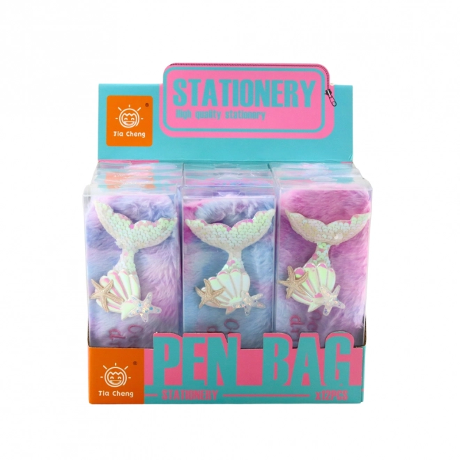 Pluchen etui met zeemeerminstaart en pailletten in pastelkleuren