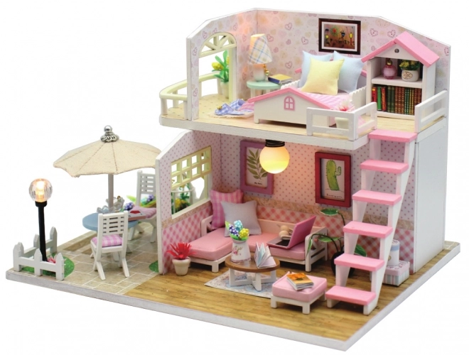 Negen miniatuurhuisjes Roze Huis