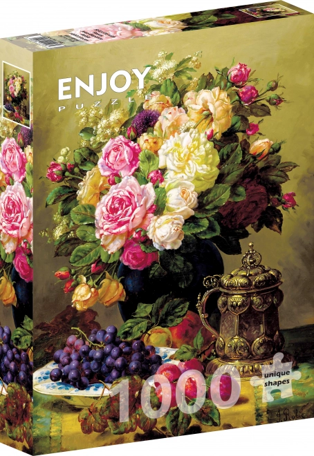 Geniet van puzzel - Stilleven met rozen door Jean-Baptiste Robie, 1000 stukjes