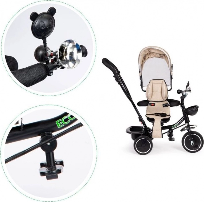 ECOTOYS Driewieler met kap en duwstang beige