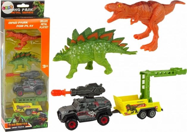 dinosaurspeelset met auto, raketwerper en aanhanger