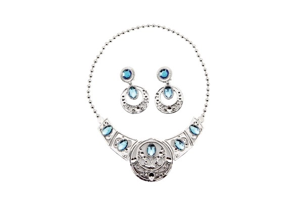 Grote set sieraden kroon + ketting + oorbellen + scepter 4-delig op kaart