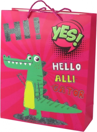 Papieren cadeautas roze met krokodil 32 × 26 × 10 cm