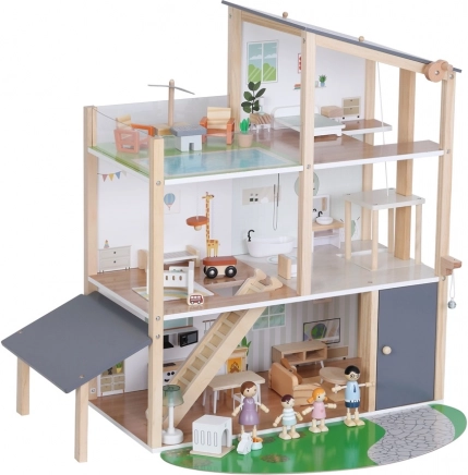 houten poppenhuis met lift en dakterras
