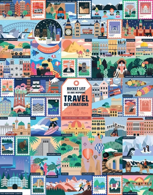 Puzzel Ridley's Games Bucket List 1000 stukjes – 50 bewonderenswaardige reisdoelen
