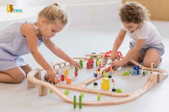 Viga Houten Treinbaan 90 stuks