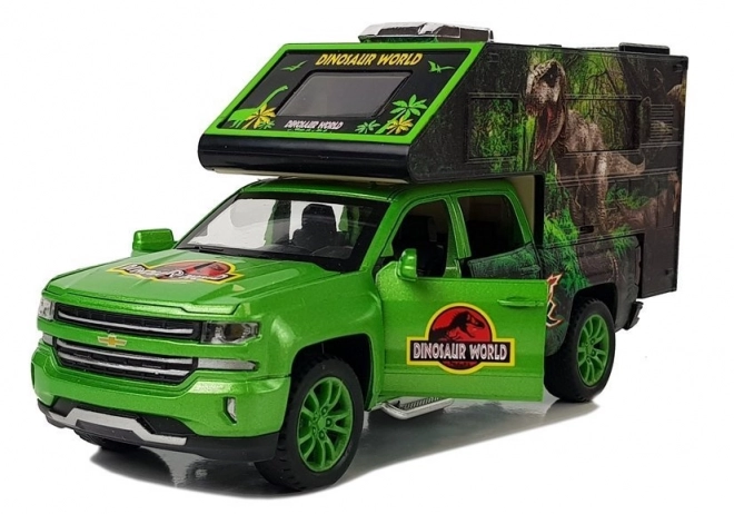 Kampeerauto met dinosaurussen groen