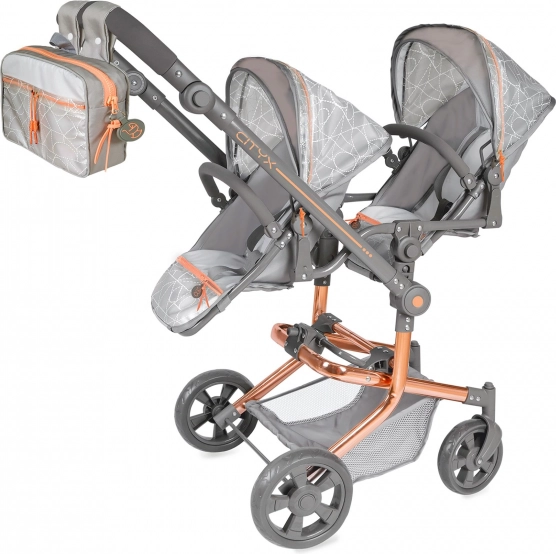 Opvouwbare poppenwagen voor tweelingen met rugzak CITY X – 91 cm
