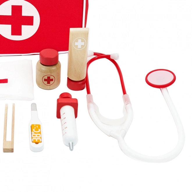 Set dokter/l-arts 19st hout/plastic in kartonnen verpakking 21x16x8cm