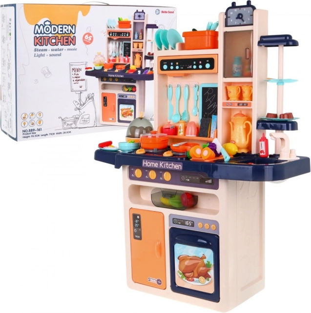 Kinderkeuken met watertap en stoombrander, audiopaneel, 65 stuks – Blauw