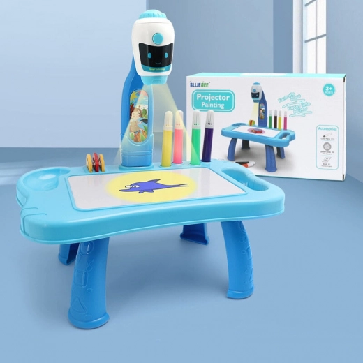 Mini tekenprojector 2-in-1 – robottafeltje, blauw