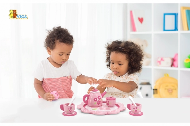 Kinderthee- en koffieset Viga op dienblad