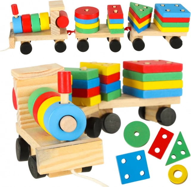 Houten treintje met bouwblokken en vormensorteerder 30 cm