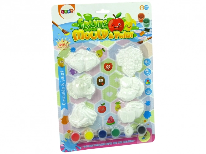 Set gipsafgietsels voor schilderen Kleuren Fruit Druiven Bananen Aardbeien