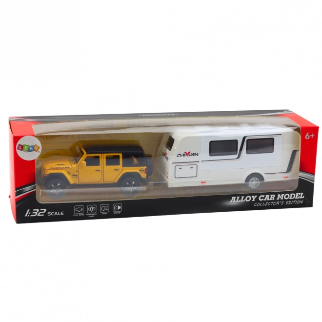 Off-road Auto met Caravan 1:32 Geel