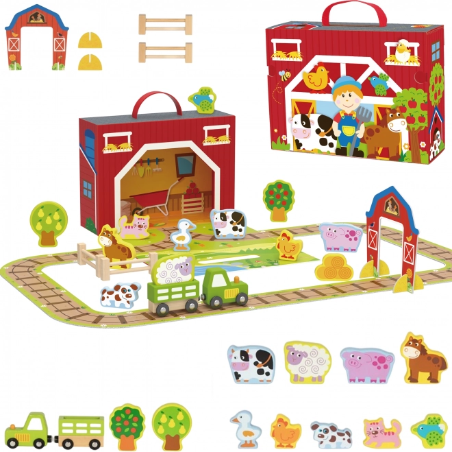 Houten boerderij in koffer Tooky Toy