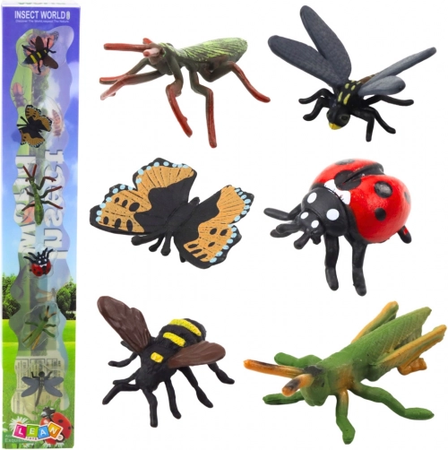Set mini insectenfiguren Wesp Bidsprinkhaan Lieveheersbeestje 4-6cm 6st