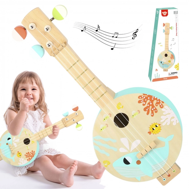 Houten banjo voor kinderen met zee thema