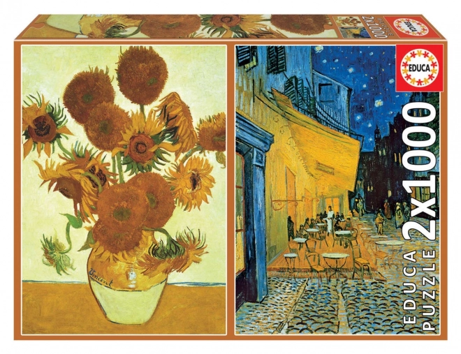 Puzzel Zonnebloemen en Caféterras bij Nacht 2x1000 Stukjes