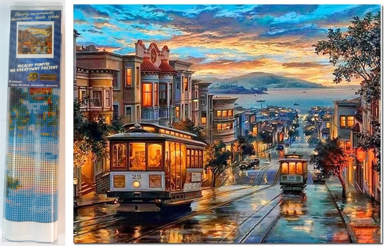 diamantschilderen tram in de stad 30 × 40 cm