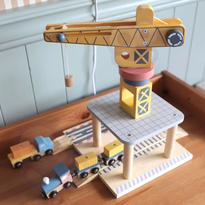 Houten set met havenkraan